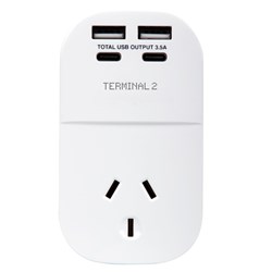 Terminal 2 Outbound Travel Adaptor with 4 USB Ports for America. Canada & More