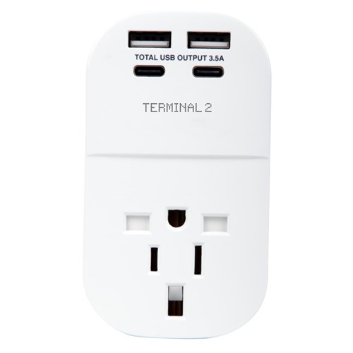 Terminal 2 Inbound Travel Adapter with 4 USB Ports from USA. Japan. UK. Hong Kong and More